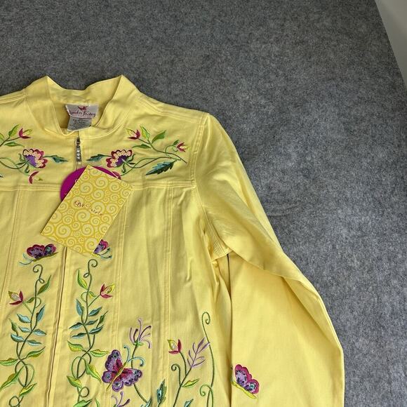 Quaker Factory Jacket Womens M Yellow Full Zip Embroidered Lightweight Pockets - Picture 2 of 8